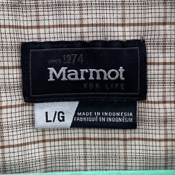 Marmot Tan Plaid Button Down Short Sleeve Shirt Men’s Size L - Picture 4 of 7
